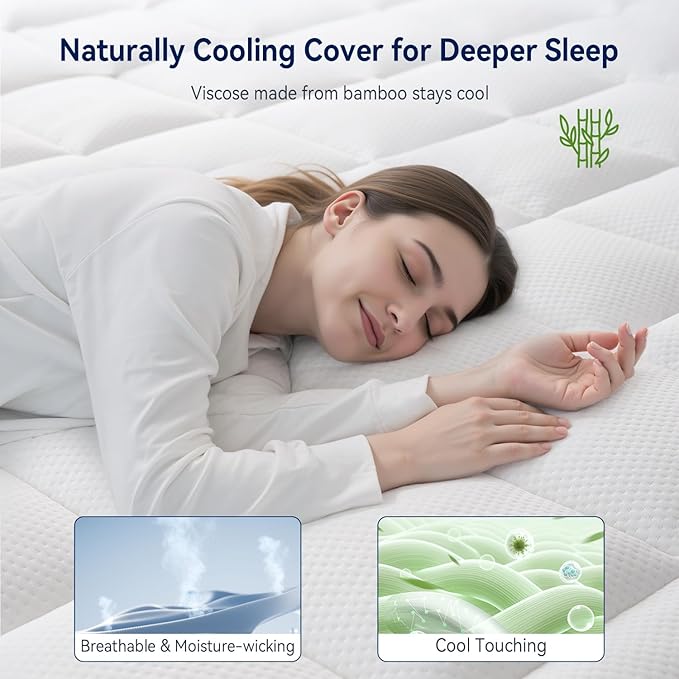 ELEMUSE 3 Inch Cooling Memory Foam Mattress Topper Cal King, 2 Inch Pressure-Relief Memory Foam and 1 Inch Thick Soft Viscose Made from Bamboo Pillow Top for Hot Sleepers, Removable & Washable Cover