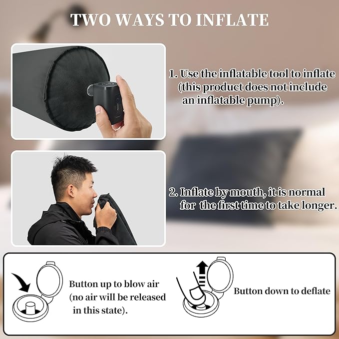 ONTYZZ Inflatable Long Body Pillow, Long Pillow for Bed, Oval Bolster Pillow for Good Sleeping and Back/Neck Support, 1pcs Black