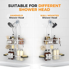 REINHARDT Aluminum Shower Caddy Hanging Adjustable Shower Caddy, Rustproof Hanging Shower Organizer with Hooks Soap Holders, Over Shower Head Caddy for Handheld Showerhead, White