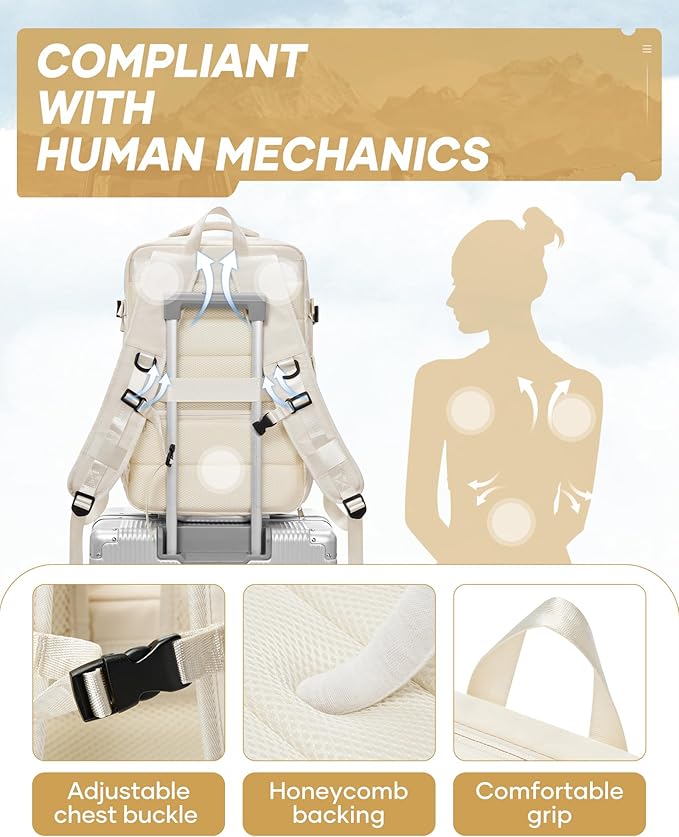 Vacuum Travel Backpack with Electric Vacpack Pump for Women, 40L Expandable Vacuum Compression Bags Personal Item Backpacks Flight Approved Traveling Carry on Suitcase Luggage, Beige