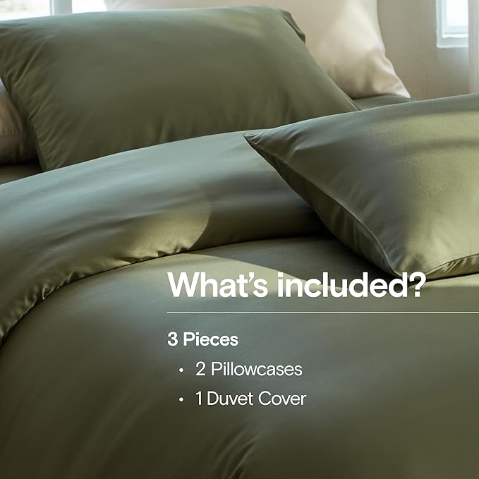 DOZ Duvet Cover Set, 100% Viscose derived from Bamboo, Organically Grown, Buttery Soft, Cooling Duvet Covers, High GSM, 1 Duvet Cover and 2 Pillowcases, 106"x90" (Olive, King/Cal King)