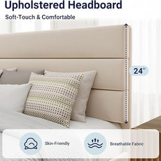 Allewie Full Size Platform Bed Frame with Velvet Upholstered Headboard and Wooden Slats Support, Fully Upholstered Mattress Foundation/No Box Spring Needed/Easy Assembly, Cream