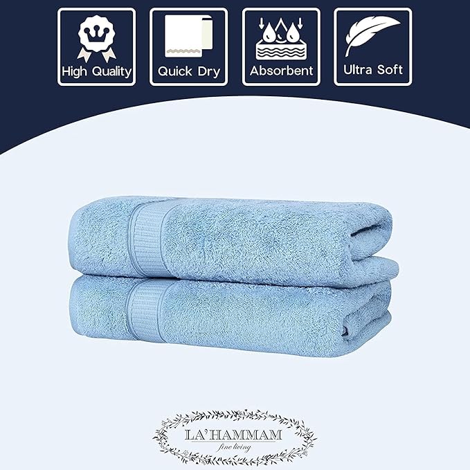 Personalized Towels, Hotel & Spa Quality, Super Soft, Highly Absorbent, 100% Turkish Genuine Cotton Monogrammed 2 Piece Bath Towel Set for Bathroom, Spa, Gym, Shower, Pool, College Dorm, Blue
