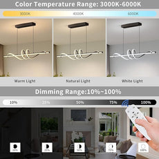 Modern LED Pendant Lights, 39in Chandelier Dimmable with Remote Control 3000k-6000K Adjustable Color Temperature, Aluminum Island Lighting Lamp Fixture for Kitchen, Dining Room, Billiard Room