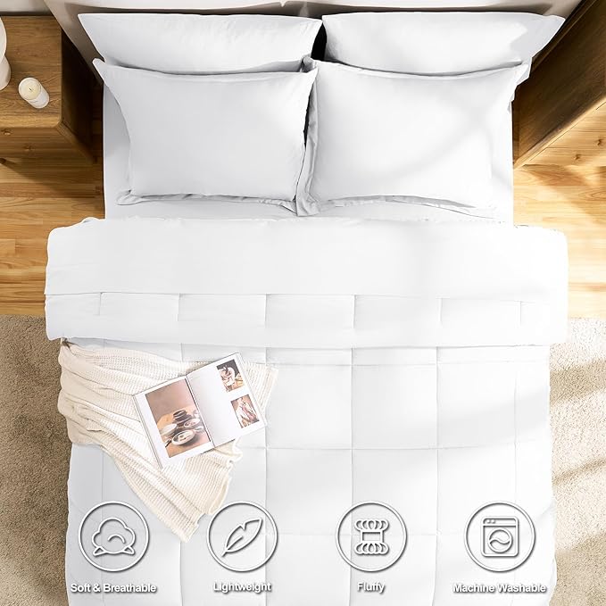 CozyLux Queen Comforter Set White - 7 Pieces Bed in a Bag Queen, All Season Breathable Bedding Sets, Oeko-Tex Certified Bed Set with Down Alternative Comforter, Sheets, Pillowcases & Pillow Shams