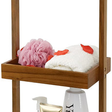 Utoplike Teak Shower Caddy Corner, 3 Tier Standing Shower Organizer Shelf with Handle, Wood Bathroom Stand Up Caddy Basket for Shampoo, Rack for Inside Shower, Bath, Office, Kitchen Desktop