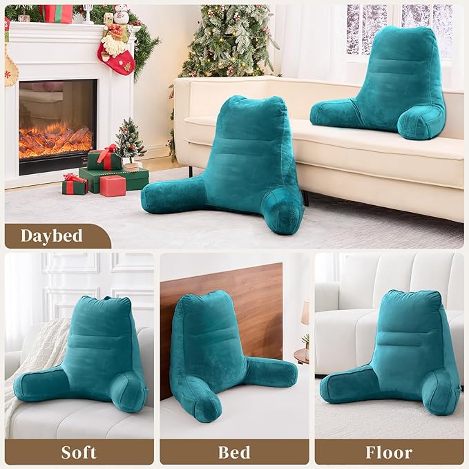 Sasttie Reading Pillow, Pillows for Reading or Relaxing – Ergonomic Support for Head, Neck, Back, and Lumbar, 21-Inch, Teal