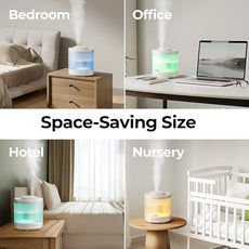 Homvana Small Humidifiers for Bedroom - 2 Packs 1.5L Cool Mist Top Fill Humidifier for Baby Nursery, Essential Oil Diffuser, 3 in 1 for Home Plants Offices and Grow Tents, 7 Color Lights, Ultrasonic