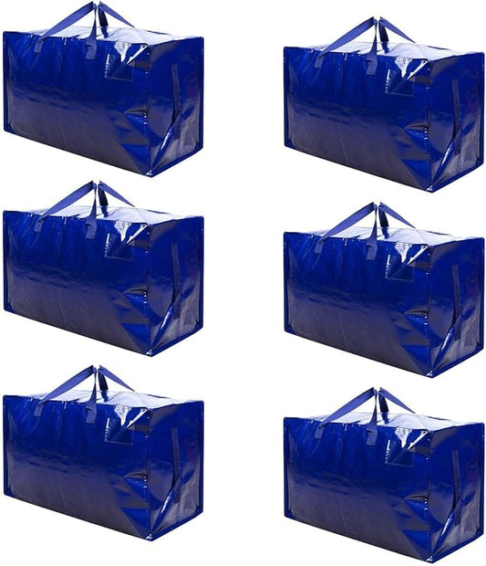 VENO 6 Pack Moving Bags and Large Christmas Decoration Storage Bins with lids. Alternative to Moving Boxes, Packing Supplies for College. Heavy Duty Totes (Blue, 6 Pack)
