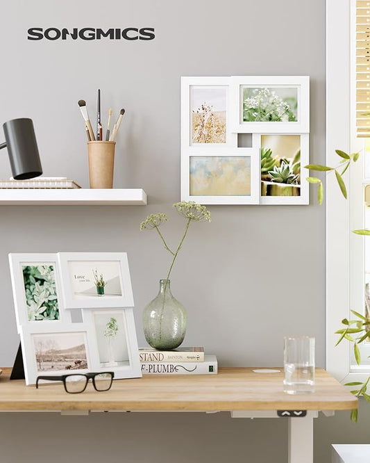 SONGMICS 4x6 Collage Picture Frames, Family Photo Collage Frame Set of 4 for Wall Decor, Glass Front, Wall Hanging or Tabletop, Cloud White URPF25WTV1