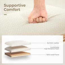 MAISON ARTS Off White Counter Height 24 inch Bar Stools Set of 2 for Kitchen Counter Solid Wood Legs with Faux Leather Padded Seat Farmhouse Barstools for 34