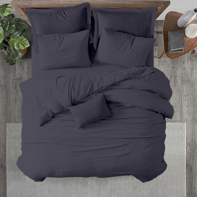 Kotton Culture 3 Pc 120" x 98" Duvet Cover Set Oversized King 100% Egyptian Cotton - 600 Thread Count Comforter Cover, Zipper Closure & Corner Ties - Fits Large King Inserts - Dark Grey