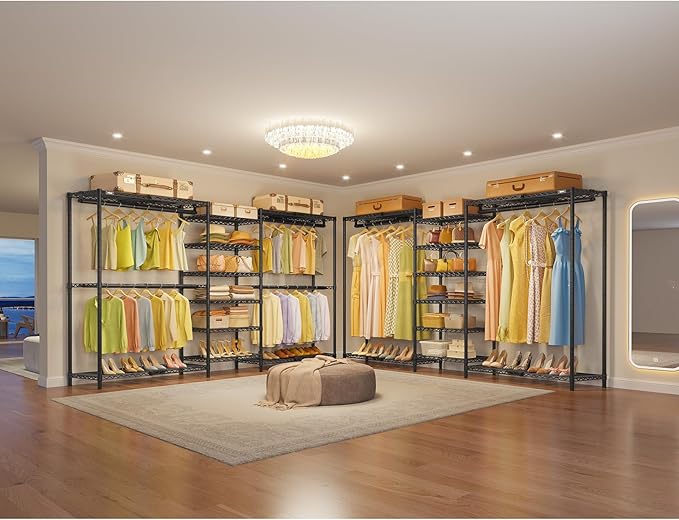 VIPEK X3 Plus Large Expandable Closet Rack Adjustable from 5'10" to 8'8" with Extendable Shelves and Hanger Rods, Freestanding Clothing Racks Modular Closet Systems Wardrobe, Max Load 1360LBS, Black