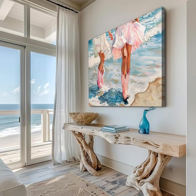 Cowgirl Boots Wall Art Pink Cowgirl Boots FramedWall Decor Retro Pink Western Aesthetic Canvas Prints Poster Trendy Preppy Girls Room Decor Picture for Living Room Bedroom Dorm Framed 16 X 24 in