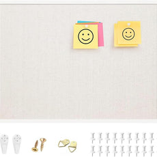 OWLKELA 20'' x 30'' Linen Bulletin Board, White Framed Corkboard, White Oak Frame Linen Cork Board, Vision Board and Decorative Hanging Pin Board
