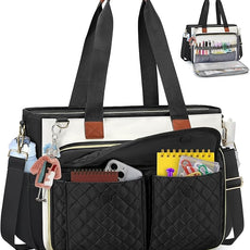 RAINSMORE Teacher Tote Bag for Women Work Bags 15.6 Inch Laptop Tote Bag with Large Cup Holder Nurse Bag Computer Handbag