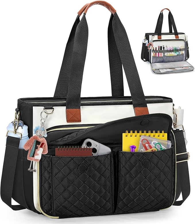 RAINSMORE Teacher Tote Bag for Women Work Bags 15.6 Inch Laptop Tote Bag with Large Cup Holder Nurse Bag Computer Handbag