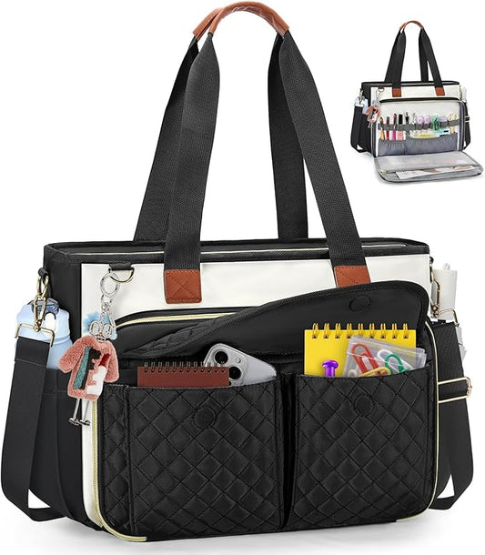 RAINSMORE Teacher Tote Bag for Women Work Bags 15.6 Inch Laptop Tote Bag with Large Cup Holder Nurse Bag Computer Handbag
