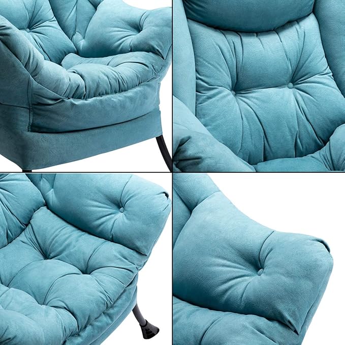 HollyHOME Lazy Chair with Foldable Ottoman, Accent Comfy Lounge Armchair and Folding Footrest Stool, Leisure Sofa Reading Chair and Footstool for Living Room, Bedroom, Dorm,Blue