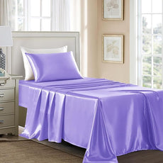 Satin Sheets Twin Size - 3 Pieces Luxury Silky Soft Bed Sheets for Kids, Wrinkle-Free Lavender Satin Silk Sheet Set with 1 Deep Pocket Fitted Sheet, 1 Flat Sheet, 1 Pillow case
