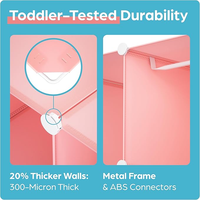 Baby Closet Organizer for Nursery - Durable Baby Wardrobe Armoire for Closet - Customizable Dresser Shelves - Waterproof Shelf Clothes Organizer w/Wall Fixation (Pink)