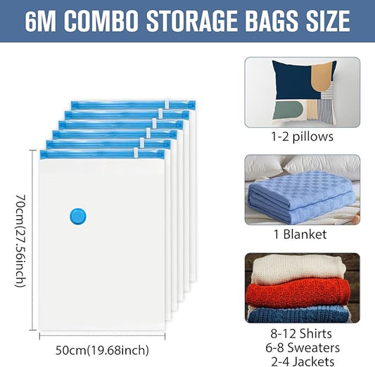 BoxLegend Vacuum Storage Bags with Hand Pump 6 Medium 19.68’’x27.56’’ Thickened Vacuum Seal Bags for Clothing Bed Sheets Pillowcases Compression Space Saving for Luggage, Backpack, Suitcase