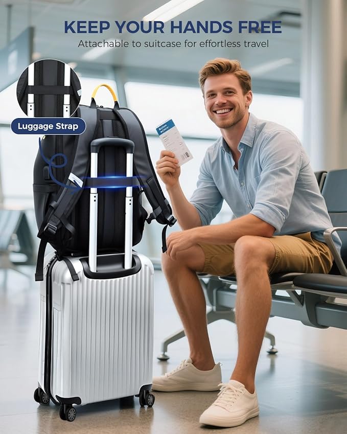 18 Inch Laptop Backpack for Men, Business Travel Anti-Theft Backpack with USB Charging Port, Water Resistant Computer Bag Carry On Flight Approved for Work College Weekender, Black
