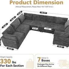 Large 7 Seat Modular Sectional Sofa with Ottoman Seat Corduroy Sleeper Sectional Sofa Bed Oversized Convertible Modular Couch for Living Room