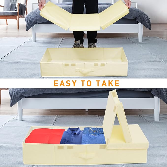 Large Underbed Storage Bags Organizer Container With Lids, Set of 2 Under Bed Storage Organizer Box With Handle, Fabric Under The Bed Storage Bins for Blanket Pillow Comforter & Quilt Wrapping Paper