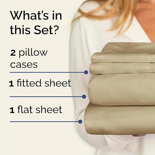 Twin 4 Piece Sheet Set - Comfy Breathable & Cooling - Ultra Soft Hotel Luxury Bedding Set with 8-16 Inch Deep Pockets - 1 Flat & 1 Fitted Sheet & 2 Pillowcases - Cozy, Wrinkle Free & Easy Care - Beige
