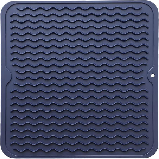 Silicone Dish Drying Mat for Multiple Usage,Easy clean,Eco-friendly,Heat-resistant Silicone Mat for Kitchen Counter or Sink,Refrigerator or Drawer liner Navy Blue M 12 inches x 12 inches