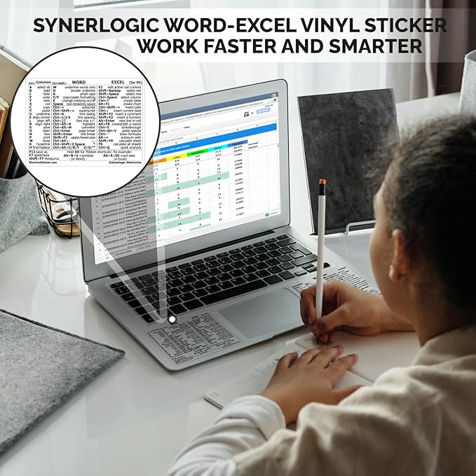 Synerlogic Word/Excel Windows Shortcut Sticker | Reference Guide Keyboard Shortcuts | Work from Home Essentials | Excel Shortcuts Cheat Sheet Laminated Vinyl (Clear/Small)