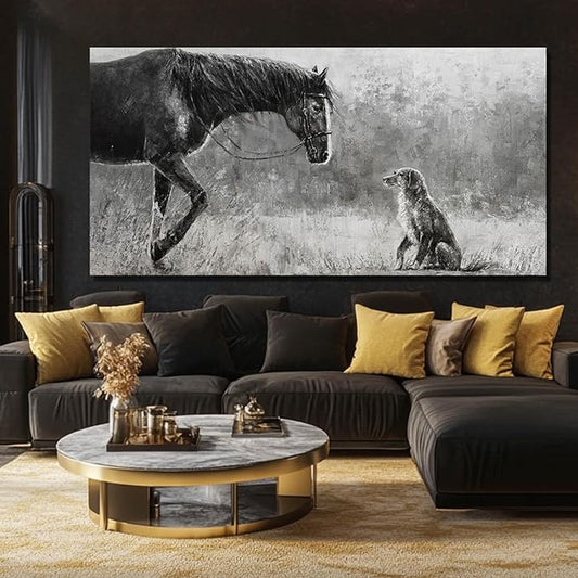 Artexist Horse Canvas Wall Decor Grey Wall Picture Modern Wall Hangings Decor 29"x58" Canvas Wall Art for Bedroom Kitchen Artwork