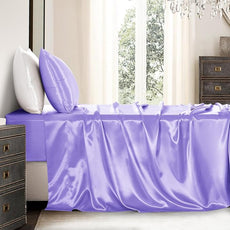 Satin Sheets Twin Size - 3 Pieces Luxury Silky Soft Bed Sheets for Kids, Wrinkle-Free Lavender Satin Silk Sheet Set with 1 Deep Pocket Fitted Sheet, 1 Flat Sheet, 1 Pillow case
