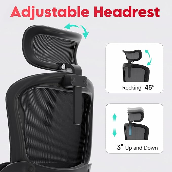 Ergonomic Office Chair - 400LB Comfy Desk Chairs with Adjustable Headrest and Lumbar Back Support, Mesh Computer Chairs with Wheels and Arms for Home Office, Study