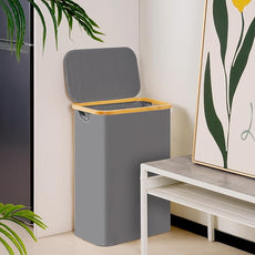 efluky Slim Laundry Basket with Lid, Narrow Laundry Hamper with Removable Bag, Skinny Dirty Clothes Basket with Bamboo Handles for Bathroom, Bedroom & Laundry Room, 65L Grey