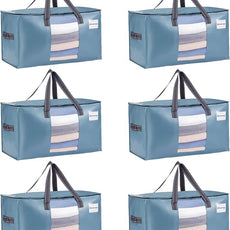 VENO 6 Pack Moving Bags, Christmas Storage Bins, Moving Boxes Alternative, Comforter and Blanket Storage Bags, College Dorm Packing Supplies, Foldable Heavy-Duty Tote (Shiny Light Blue, 6 Pack)