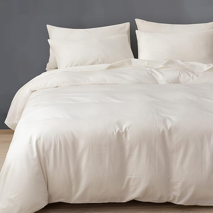 HeimenAogo Egyptian Cotton Duvet Cover Set Full Size, Ultra Soft and Breathable Comforter Cover with Zipper Closure, High Thread Count Long Staple Cotton Blanket Cover 3pcs, Off White