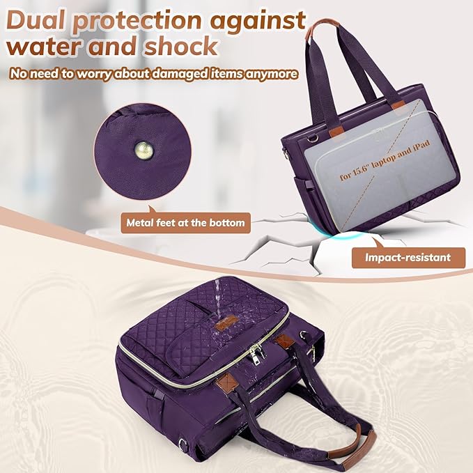 RAINSMORE Teacher Tote Bag for Women Work Bags 15.6 Inch Laptop Tote Bag with Large Cup Holder Nurse Bag Computer Handbag