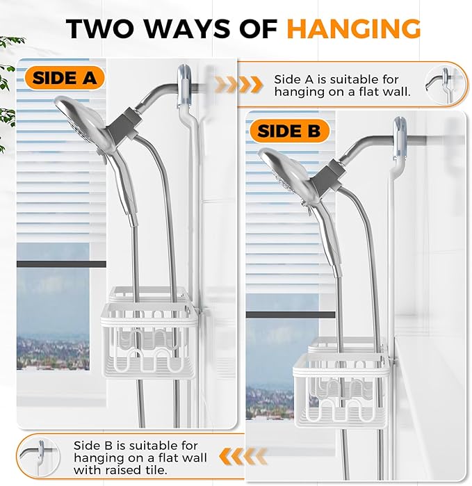 REINHARDT Aluminum Shower Caddy Hanging Adjustable Shower Caddy, Rustproof Hanging Shower Organizer with Hooks Soap Holders, Over Shower Head Caddy for Handheld Showerhead, White