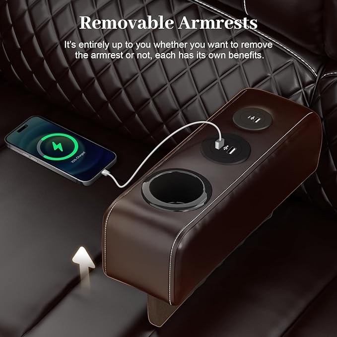 Manual Reclining Sectional Sofa Set, 6 Seats Soft Leather Recliner Corner Sectional Couch, Family-Sized L-Shaped Recliner Couch with USB Charging, Thickened Padding, Sturdy Frame, Brown