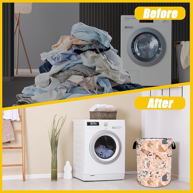Funny Cats Laundry Basket,Foldable Oxford Cloth Funny Tote Bag Laundry Hamper Clothes Storage Bucket Toy Organizer For Bathroom Laundry Storage Bedroom 18.9x16.5