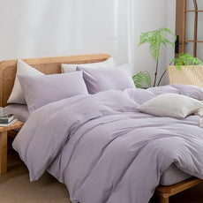 BESTOUCH Duvet Cover Set 100% Washed Cotton Linen Feel Super Soft Comfortable Chic Lightweight 3 PCs Home Bedding Set Solid Taro Purple Super King