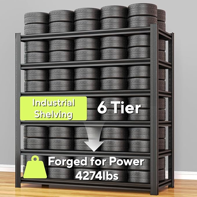 Extra Large/Big 55.12"W Father&I Industrial 6-Heavy-Dudy-Shelf-Rack Utility Tall Garage/Warehouse Shelving Metal/Steel Storage Shelves Unit/System Adjustable for Bin/Shed, 84"*55.12*24", Black