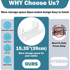 Under Desk Cable Management Tray, No Drill Mesh Desk Cable Tray, Wire Management Tray Cable Management Rack, Wire Organizer and Cable Management Box (White)