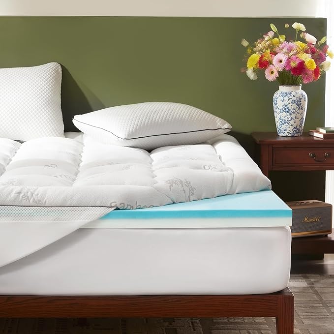 BEDLORE 4 Inch Memory Foam Mattress Topper Twin,2-in-1 Dual Layer Design (2" Gel Memory Foam + 2" Plush Pillow Top Cover) Mattress Topper Medium-Firm,Pressure Relief & Back Pain Support(White)