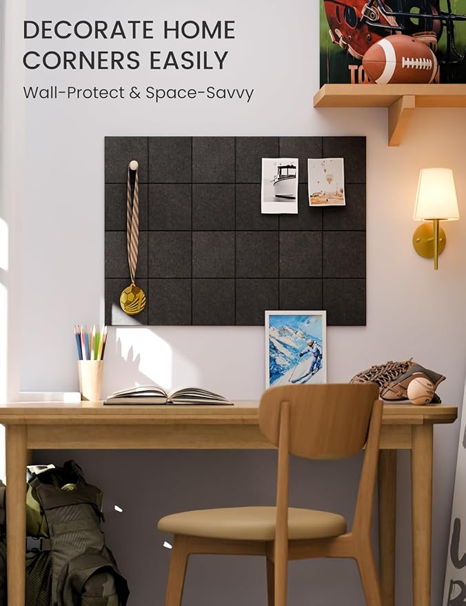 Felt Bulletin Board Tiles -28"x18" Cork Board Alternative for Office Decor, Push Pin Board Wall Organizer 6-Pack-Charcoal Gray