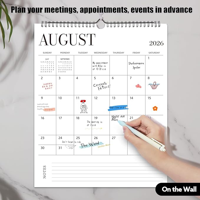 Wall Calendar 2026-2027, 18 Month Calendar from January 2026 to June 2027 14.5" x 11.8" Large Desk Calendar with Twin-Wire Binding for Home Office Planning Personal Organisers, Blank Style