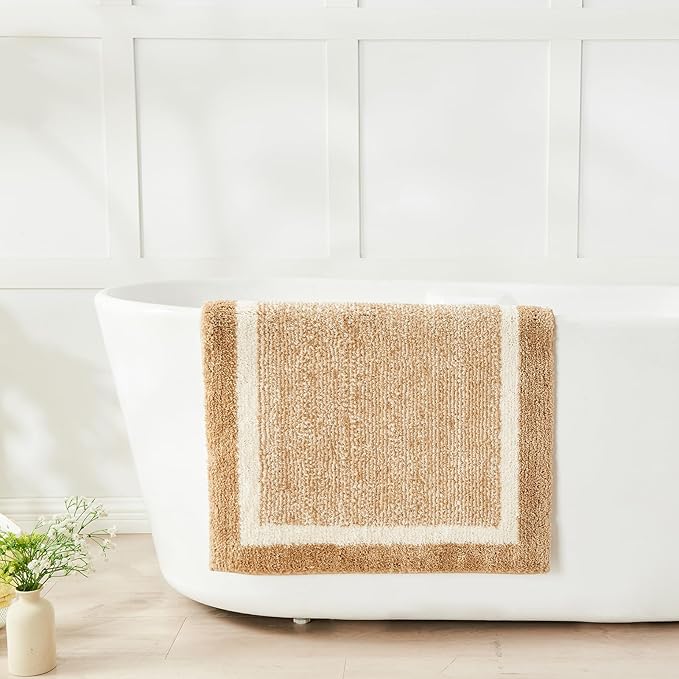 CozeCube Bath mats for Bathroom Non Slip, Fluffy Absorbent Microfiber Bath mat Washable, Aesthetic Bathroom Rugs, Cute Beige Bath mat, Beige, 32" x 20"