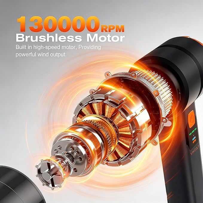 Car Portable Handheld Vacuum Cordless Cleaner with 13000PA Suction, 130000RPM, 6800mAh Battery, 10 Nozzles, Rubber Paint Material for Car, Home, Pet Cleaning（Black Orange）